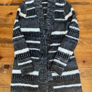 Ruff Hewn Cozy long Black and White stripe Knit Sweater